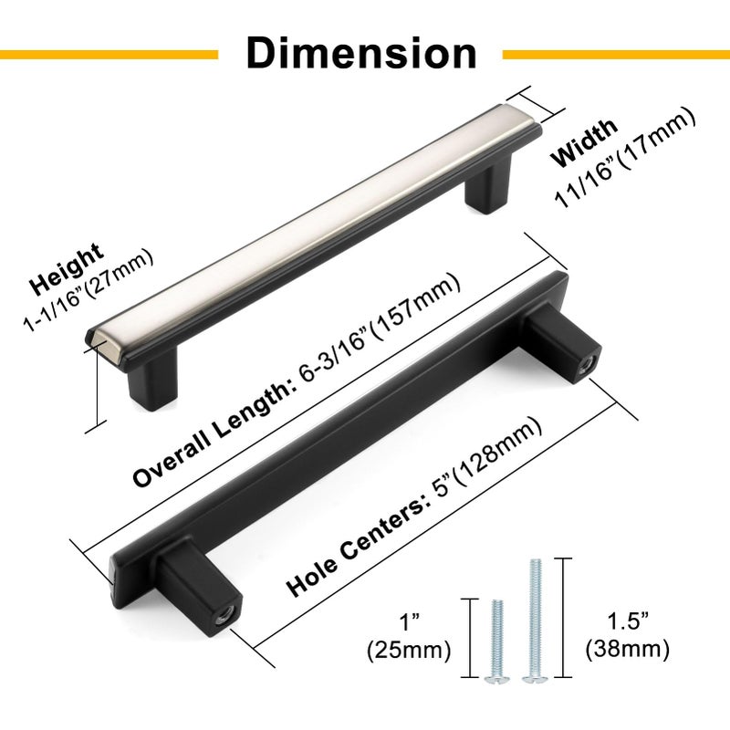 BEROSSA Nickel and Black Cabinet Pulls Brushed Nickel and Matte Black Kitchen Cabinet Handles, 10 Pack 5 Inch, 2281 Two Tone Hardware for Cabinets Drawers Bedroom Dresser Cupboard Bathroom Vanity - Image 3