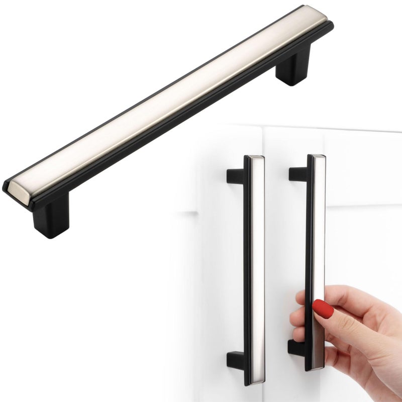 BEROSSA Nickel and Black Cabinet Pulls Brushed Nickel and Matte Black Kitchen Cabinet Handles, 10 Pack 5 Inch, 2281 Two Tone Hardware for Cabinets Drawers Bedroom Dresser Cupboard Bathroom Vanity - Image 1