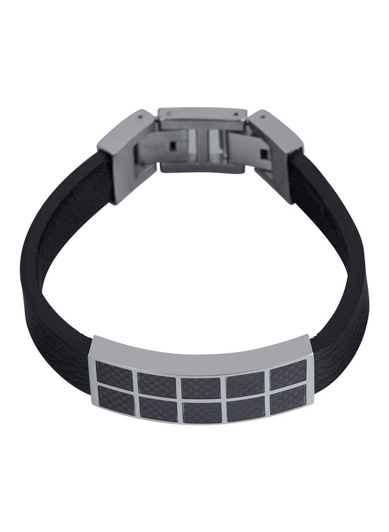 غاي لاروش سوار غي لاروش من الستانلس ستيل والجلد للرجال ، أسود ، فضي واسود ،  4TX703AV - Image 1