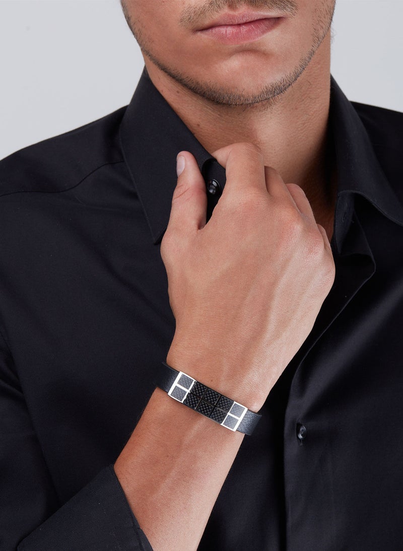 غاي لاروش سوار غي لاروش من الستانلس ستيل والجلد للرجال ، أسود ، فضي واسود ،  4TX703AV - Image 3