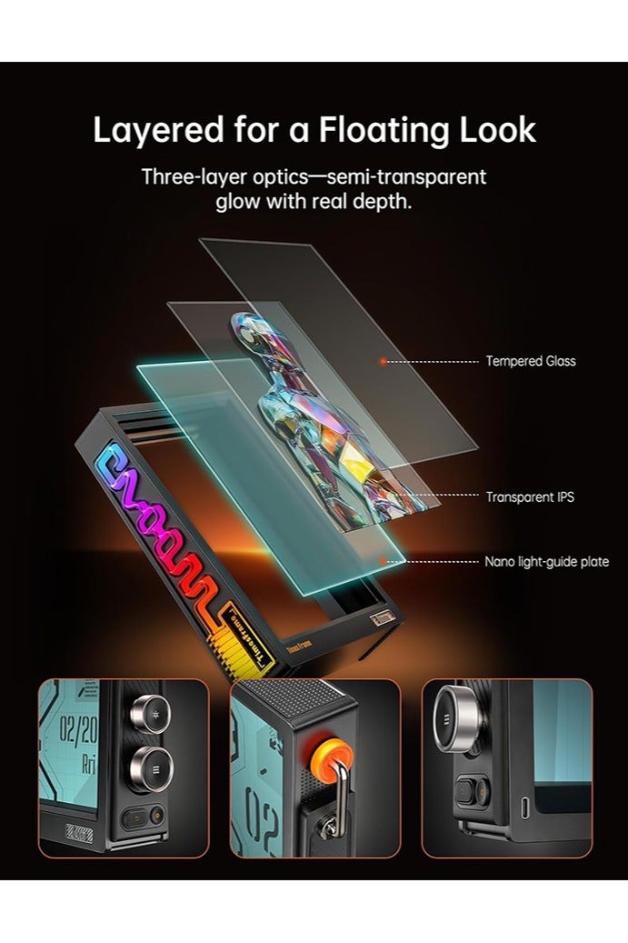 Divoom Times Frame-10.1" Digital Picture Frame Transparent IPS Smart Linux OS with RGBLED Rotary Knob WiFi 64GB 400+Clock Faces Widget 50+API Feeds Gift Mode Pixel Art Community Personalized Display