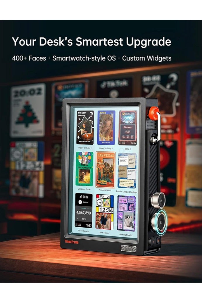 Divoom Times Frame-10.1" Digital Picture Frame Transparent IPS Smart Linux OS with RGBLED Rotary Knob WiFi 64GB 400+Clock Faces Widget 50+API Feeds Gift Mode Pixel Art Community Personalized Display