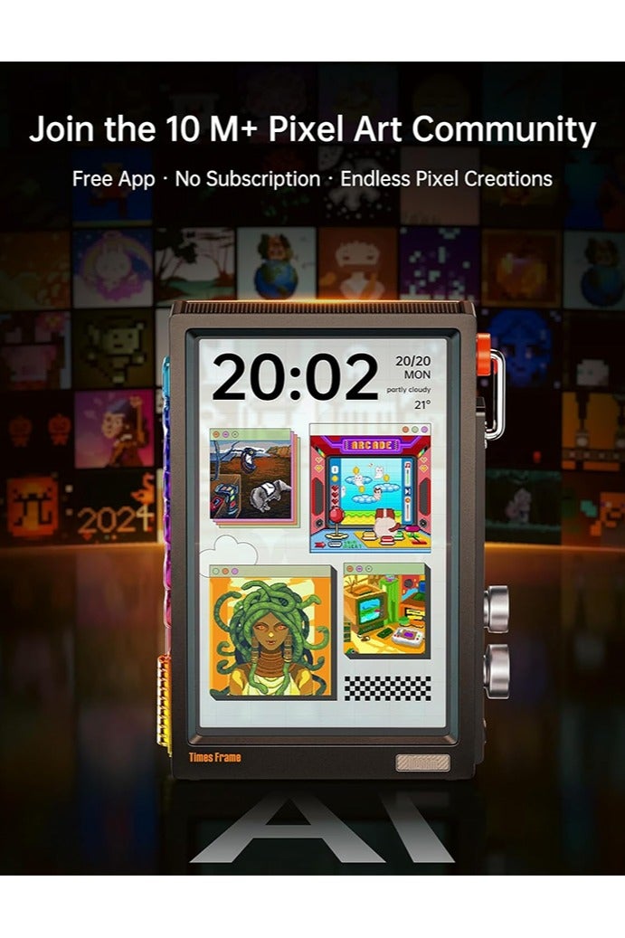 Divoom Times Frame-10.1" Digital Picture Frame Transparent IPS Smart Linux OS with RGBLED Rotary Knob WiFi 64GB 400+Clock Faces Widget 50+API Feeds Gift Mode Pixel Art Community Personalized Display