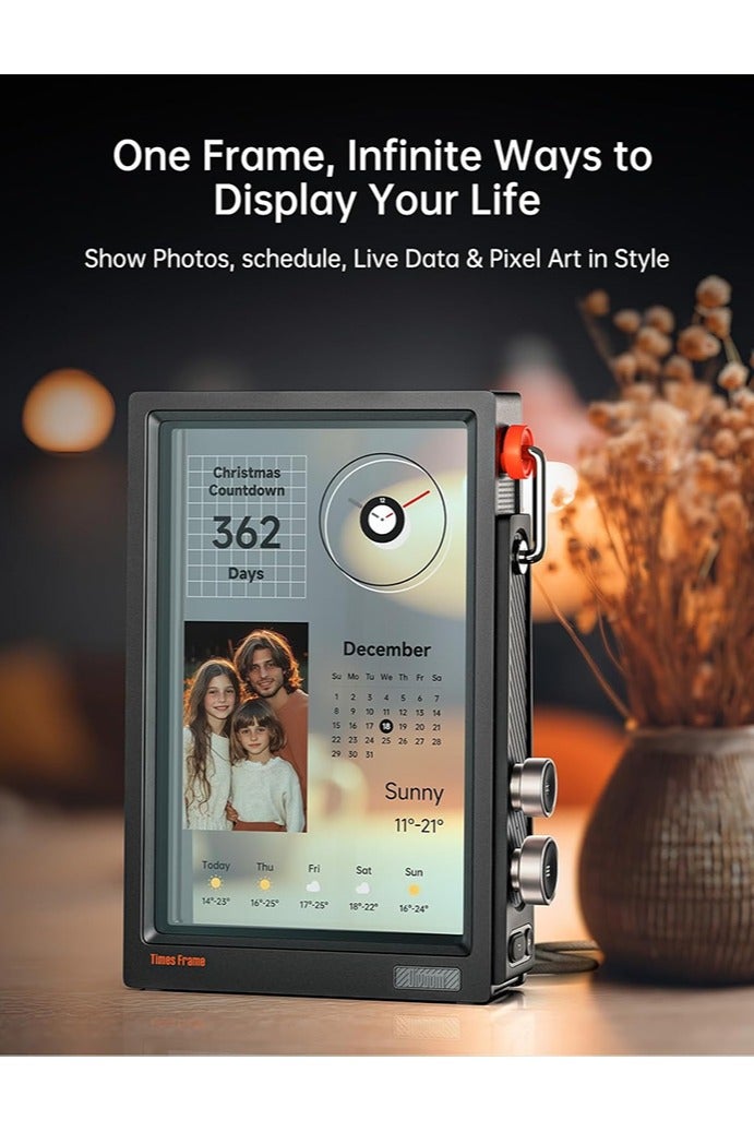 Divoom Times Frame-10.1" Digital Picture Frame Transparent IPS Smart Linux OS with RGBLED Rotary Knob WiFi 64GB 400+Clock Faces Widget 50+API Feeds Gift Mode Pixel Art Community Personalized Display