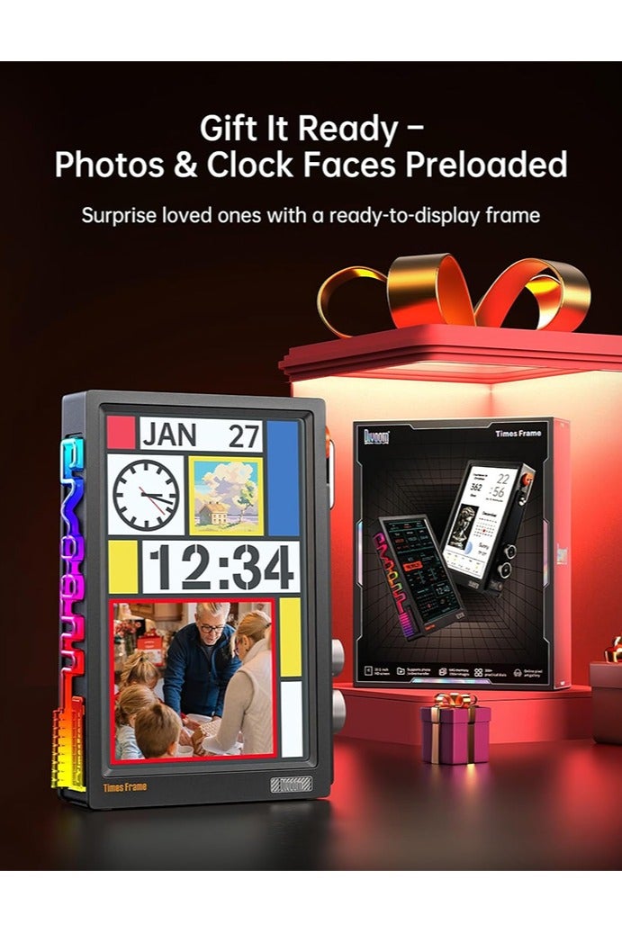 Divoom Times Frame-10.1" Digital Picture Frame Transparent IPS Smart Linux OS with RGBLED Rotary Knob WiFi 64GB 400+Clock Faces Widget 50+API Feeds Gift Mode Pixel Art Community Personalized Display