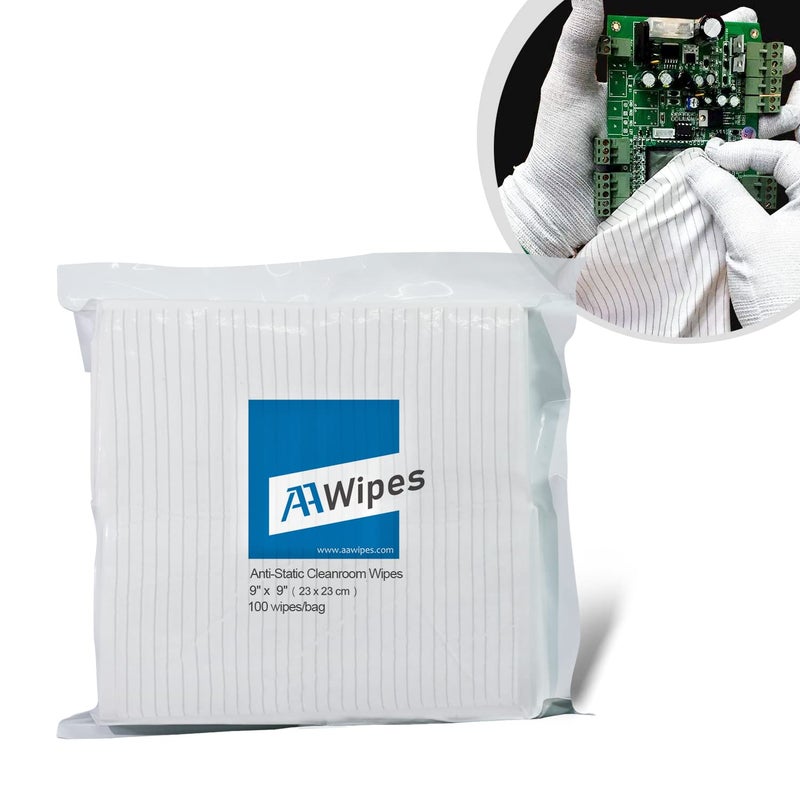 AAWipes ESDSafe Wipes 9x9 100 pcs LintFree Cleanroom Cloth Wipers PolyesterCarbon Blend CE16009