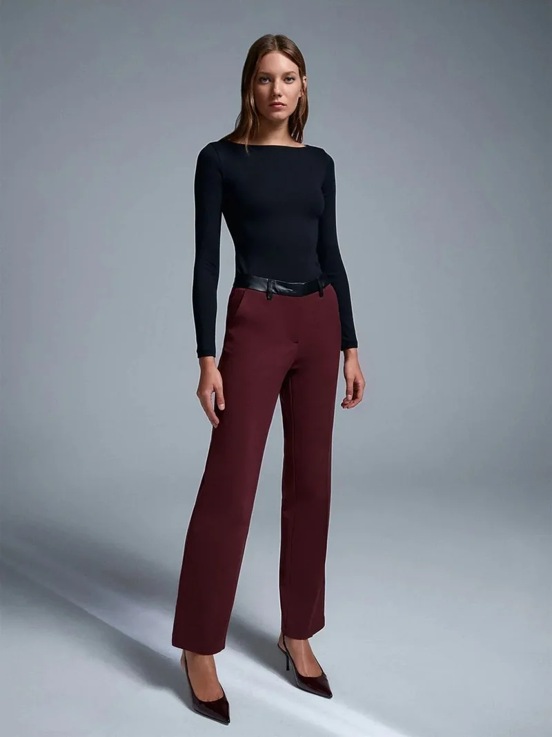ديلفين Dilvin Women’s Faux Leather Straight Trousers