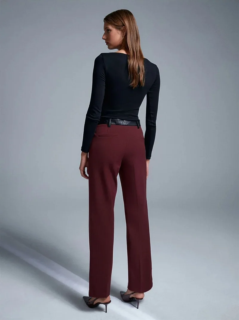 ديلفين Dilvin Women’s Faux Leather Straight Trousers