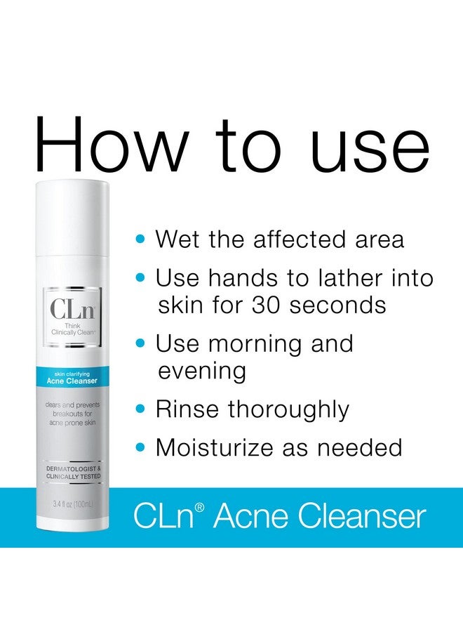 cln Ln® Acne Cleanserthe Only Facial Cleanser With 0.5% Salicylic Acid Preserved With Sodium Hypochlorite For Clarifying Skin From Blackheads & Breakouts Oilfree & Fragrancefree 3.4 Fl. Oz. - Image 3