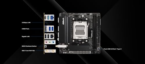ASRock A620AI WiFi AMD AM5 Mini-ITX Motherboard, Supports AMD Ryzen 9000/8000/7000 Series Processors, DDR5 8200+ (OC), PCIe 4.0, Dual LAN, WiFi 6E, 8+2+1 Power Phase - Image 4