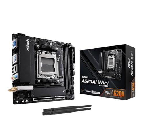ASRock A620AI WiFi AMD AM5 Mini-ITX Motherboard, Supports AMD Ryzen 9000/8000/7000 Series Processors, DDR5 8200+ (OC), PCIe 4.0, Dual LAN, WiFi 6E, 8+2+1 Power Phase - Image 1