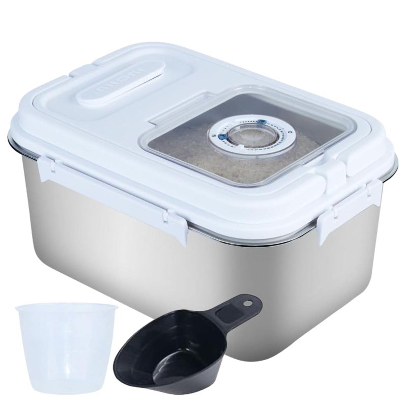Saim 20Lbs Stainless Steel Rice Containers,Metal Flour Bin, Food Storage Container with Silicone Airtight Lid and Scoop, Measuring Cup/Portable Rice Dispenser for Dry Beans,Oatmeal and Grains (20Lbs) - Image 1