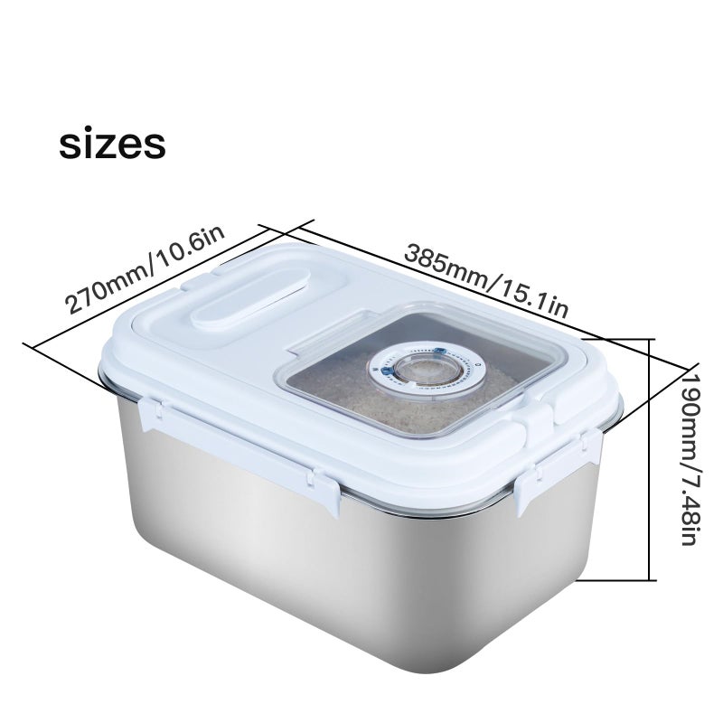 Saim 20Lbs Stainless Steel Rice Containers,Metal Flour Bin, Food Storage Container with Silicone Airtight Lid and Scoop, Measuring Cup/Portable Rice Dispenser for Dry Beans,Oatmeal and Grains (20Lbs) - Image 2