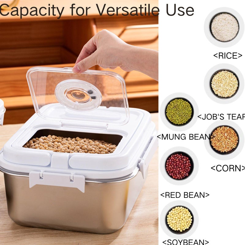 Saim 20Lbs Stainless Steel Rice Containers,Metal Flour Bin, Food Storage Container with Silicone Airtight Lid and Scoop, Measuring Cup/Portable Rice Dispenser for Dry Beans,Oatmeal and Grains (20Lbs) - Image 5