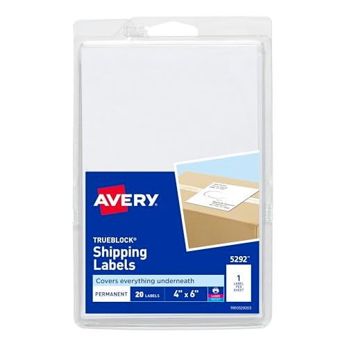 AVERY ملصقات شحن قابلة للطباعة من أفيري، 4" × 6"، بيضاء، 20 ملصق عنوان فارغ (05292) - Image 1