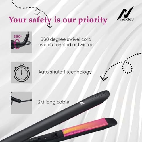 Nexlev Hair Styling Straightener & Curler| 2 in 1 Hair Styler| 200°C in 30 Seconds| Long Ceramic Floating Plates| Rounded Body for Curls| Plate Lock| Portable HS-01, Hair Straightener Tong - Black - Image 5