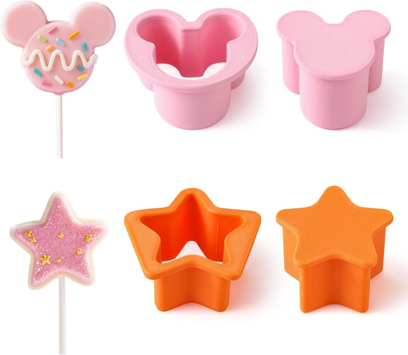 MITCHENIFY Mouse Star Shaped Cake Pop Cutter and Pusher, 3D Printed Cake Pop Molds Shapes Press Set, Baking Molds for Home Baking, Kids Cooking, Birthday Parties, Wedding Desserts - Image 1