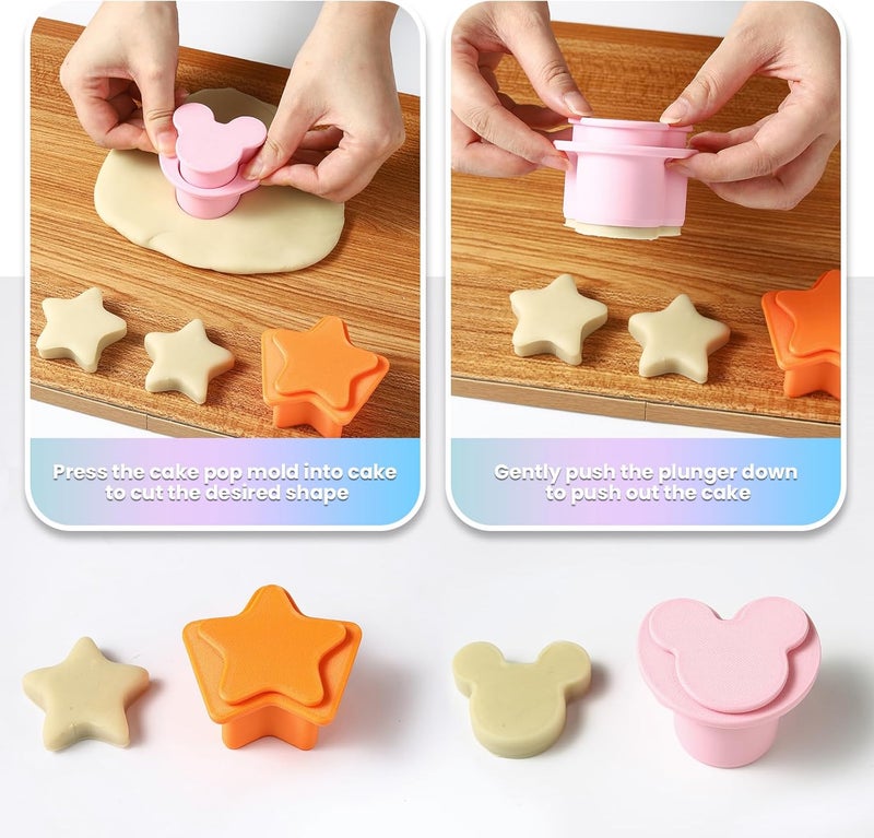 MITCHENIFY Mouse Star Shaped Cake Pop Cutter and Pusher, 3D Printed Cake Pop Molds Shapes Press Set, Baking Molds for Home Baking, Kids Cooking, Birthday Parties, Wedding Desserts - Image 2