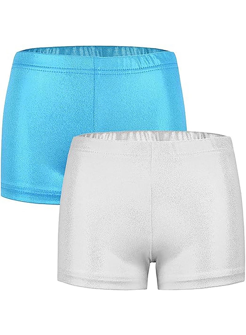 Toddler Womens Girls Gymnastics Shorts, Sparkle Tumbling Dance Athletic Short Kids 4-13 Years Womens?blue/sliver120? - Image 1