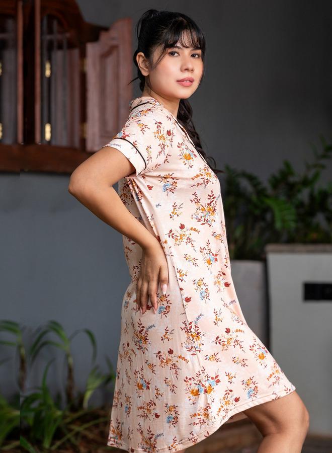 Aadaraya Short Sleepshirt Short Sleeves Floral Print - Image 3