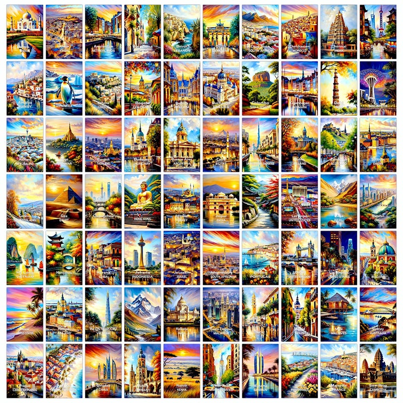 PARTH IMPEX 100Pcs Vintage Travel Postcards - World Travel Wall Art Prints, Retro Popular Cities Posters Collage Kit, Trendy City Landscape Aesthetic Pictures for Teen Dorm Bedroom Room Decor - 4" x 6" Photo - Image 1