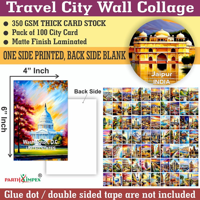 PARTH IMPEX 100Pcs Vintage Travel Postcards - World Travel Wall Art Prints, Retro Popular Cities Posters Collage Kit, Trendy City Landscape Aesthetic Pictures for Teen Dorm Bedroom Room Decor - 4" x 6" Photo - Image 2