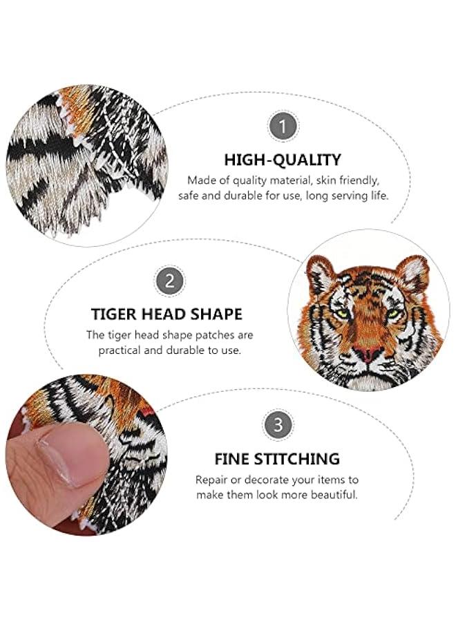 Arabest Set of Five Tiger Head Iron-On Embroidered Patches for Clothing Accessories Including Hats and Backpacks Ideal for Sewing and Repairs Size 3.54 by 2.75 Inches - Image 3