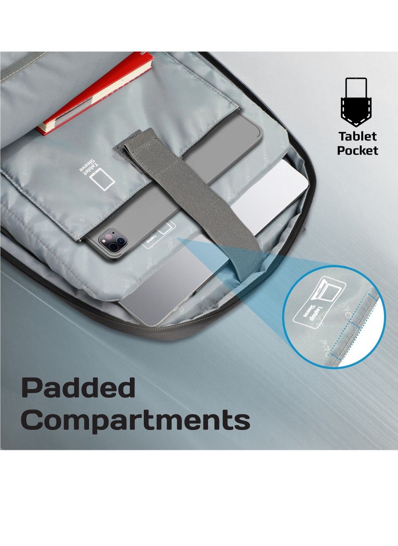 PROMATE Promate Travel Laptop Backpack, Premium Sleek Lightweight Laptop Bag with Multiple Spacious Compartments, Tablet Pocket, Water-Resistance and Secure Zippers for 15.6-inch Laptops, Tablets, Satchel-BP  - Image 4