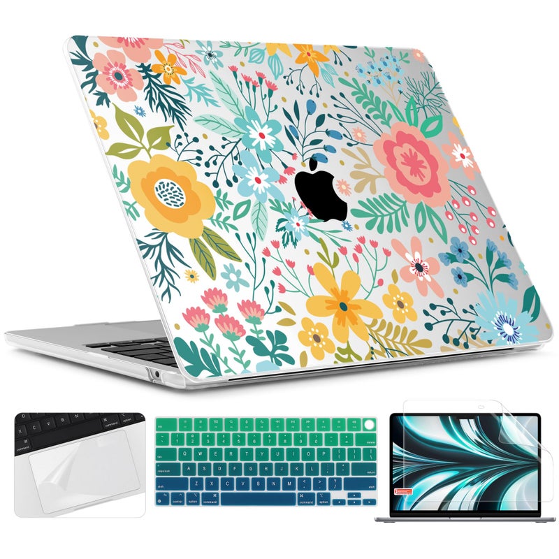 TWOLSKOO for MacBook Air 13 inch Case M5 2026 M4 2025 M3 M2 2024-2022 A3449 A3240 A3113 A2681, Plastic Hard Shell & Keyboard Cover & Screen Film for MacBook Air 13.6 inch Case, Abstract Flower - Image 1
