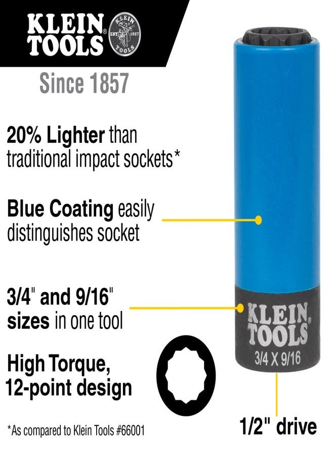 Klein Tools 66030 2-in-1 Non-Marring Impact Socket, Coated 12-Point Deep Sockets, 3/4- and 9/16-Inch Sizes - Image 2