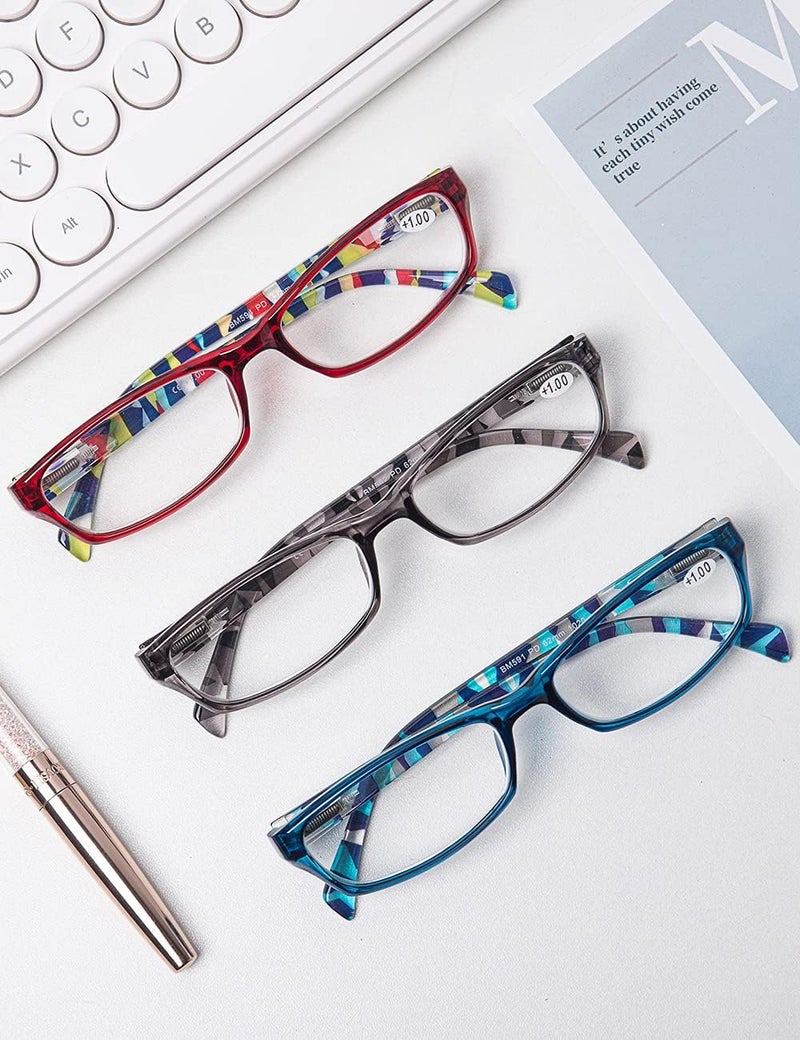 LANLANG 3-Pack Blue Light Blocking Reading Glasses for Women with 3 fashion colors, Spring Hinge, Anti Eyestrain Anti UV L-L010 - Image 2