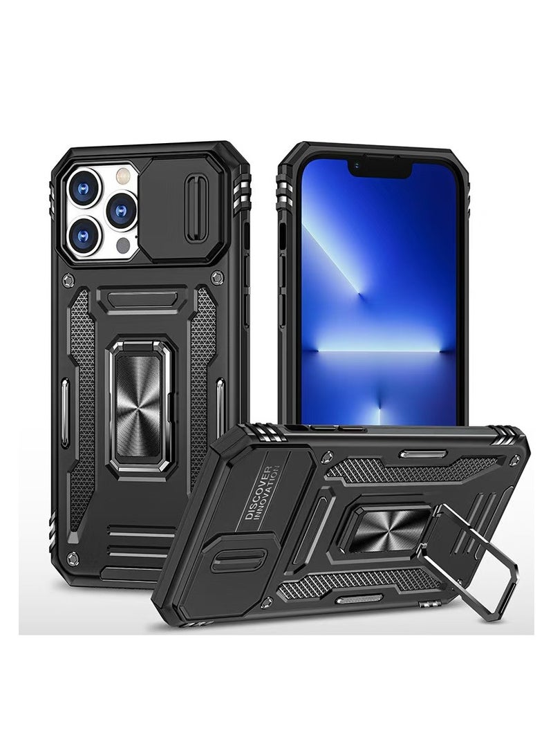 iPhone 16 Case with Built-in Sliding Camera Case, Screen Protector & Swivel Ring Bracket, iPhone 16 (6.1-Inch) Shock Protection Case, Black - Image 1