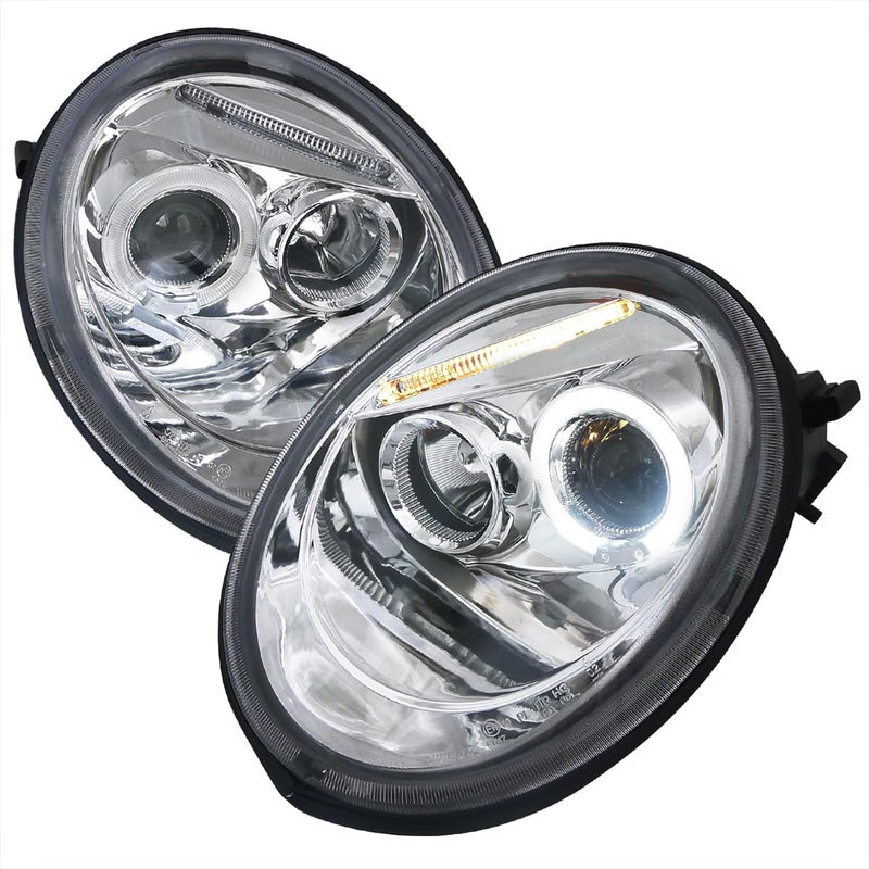 SPECD TUNING Chrome Housing Clear Lens Projector Headlights Compatible with 19982005 Volkswagen Beetle With Factory Halogen Headlight Left Right Pair Headlamps Assembly