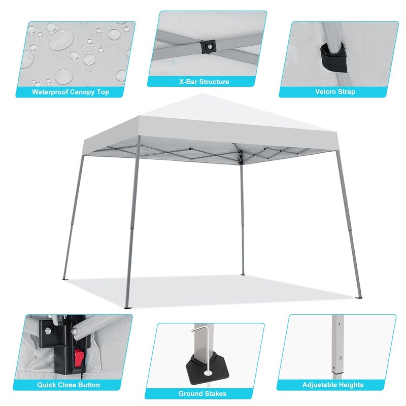 73Hours Canopy Tent, 10X10 FT Pop Up Canopy Outdoor Instant Tent Slant Legs with Carrying Bag, Portable Gazebo Shelter for Patio Deck Garden and Beach - 8X8 FT Canopy Cover (White) - Image 2