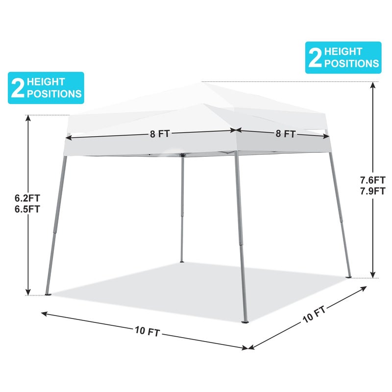 73Hours Canopy Tent, 10X10 FT Pop Up Canopy Outdoor Instant Tent Slant Legs with Carrying Bag, Portable Gazebo Shelter for Patio Deck Garden and Beach - 8X8 FT Canopy Cover (White) - Image 4