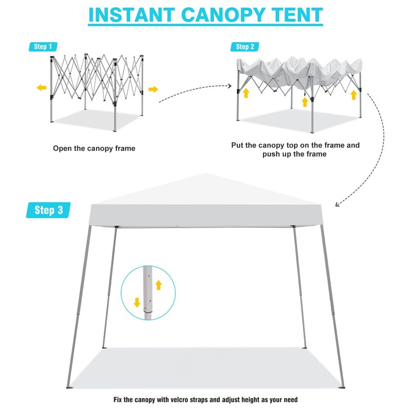 73Hours Canopy Tent, 10X10 FT Pop Up Canopy Outdoor Instant Tent Slant Legs with Carrying Bag, Portable Gazebo Shelter for Patio Deck Garden and Beach - 8X8 FT Canopy Cover (White) - Image 3