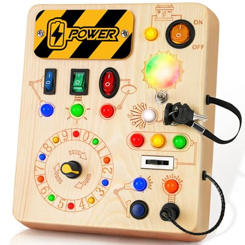 OAKJAR Busy Board Montessori Toys for 1 Year Old Busy Board with 13 Led Light Wooden Toddler Educational Travel Toy 1 Year Old BoyGirl Gifts - Image 1