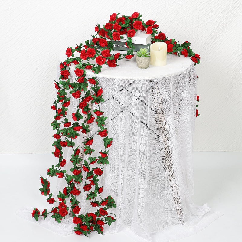 KHOYIME 18 Pack 144 FT Artificial Flower Garland, Fake Red Roses Vines Silk Flowers Faux Plastic Outdoor Hanging Floral Ivy Garland Decoration for Wedding Arch Bedroom Home Wall Backdrop Room Decor - Image 4