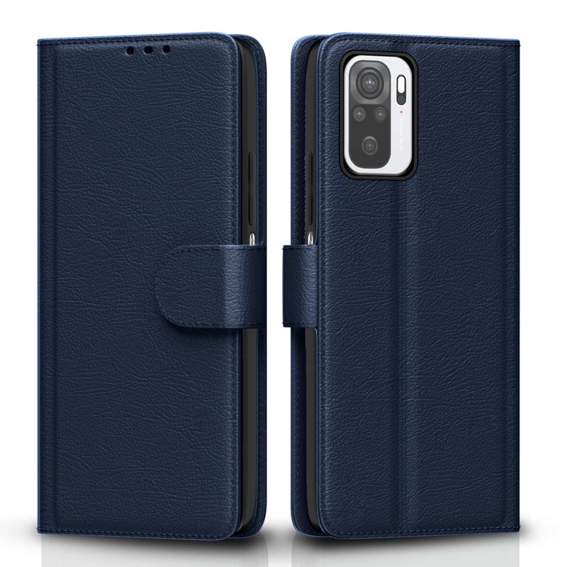 Pikkme Flip Cover Leather Finish | Inside TPU with Card Pockets | Wallet Stand and Shock Proof | Complete Protection Flip Case for Redmi Note 10 / Note 10s / Note 11 SE(Blue) - Image 1