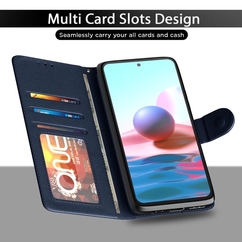 Pikkme Flip Cover Leather Finish | Inside TPU with Card Pockets | Wallet Stand and Shock Proof | Complete Protection Flip Case for Redmi Note 10 / Note 10s / Note 11 SE(Blue) - Image 5