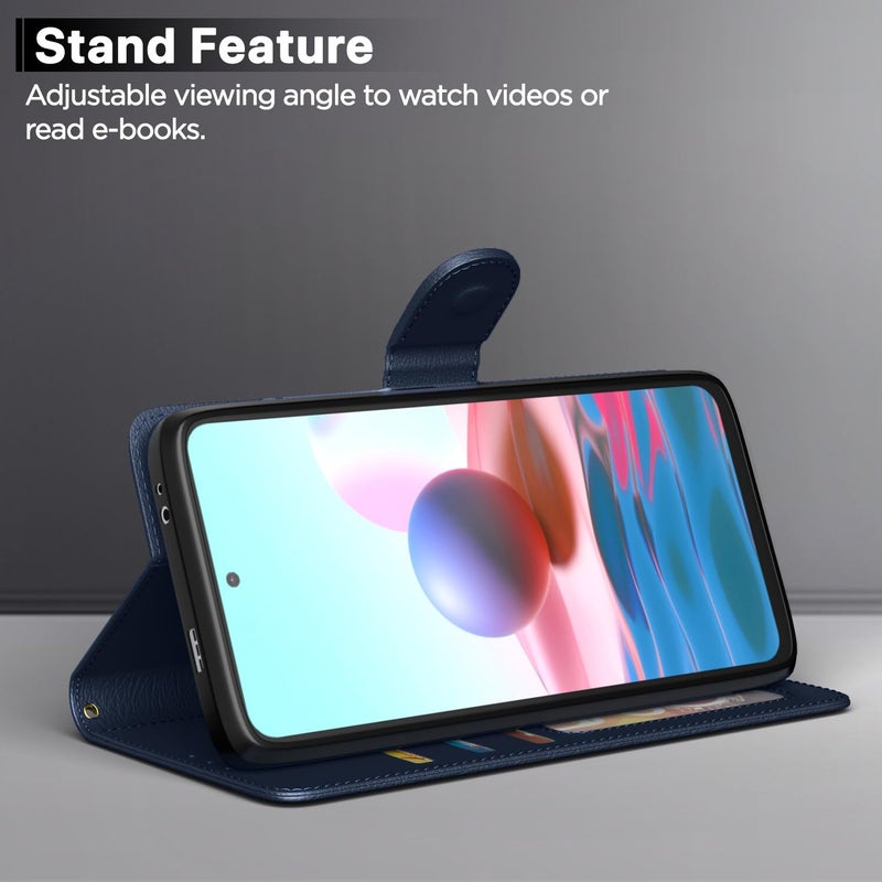 Pikkme Flip Cover Leather Finish | Inside TPU with Card Pockets | Wallet Stand and Shock Proof | Complete Protection Flip Case for Redmi Note 10 / Note 10s / Note 11 SE(Blue) - Image 3