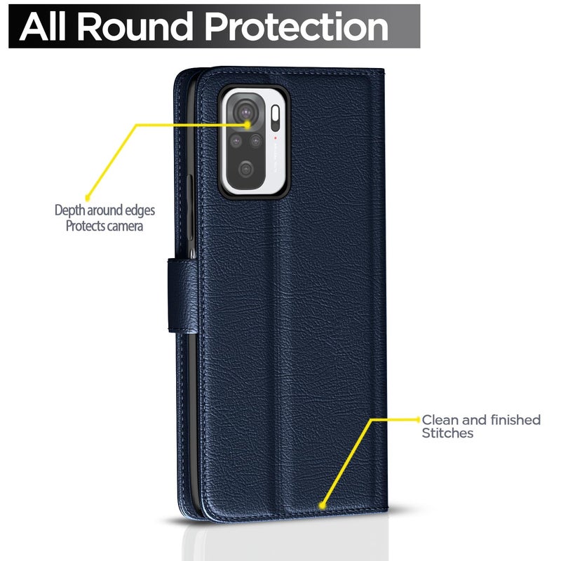 Pikkme Flip Cover Leather Finish | Inside TPU with Card Pockets | Wallet Stand and Shock Proof | Complete Protection Flip Case for Redmi Note 10 / Note 10s / Note 11 SE(Blue) - Image 4