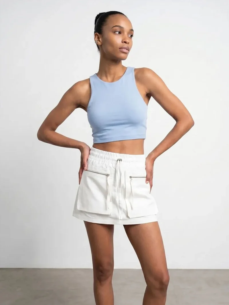 ديلفين DILVIN Ribbed Sleeveless Crop Blouse