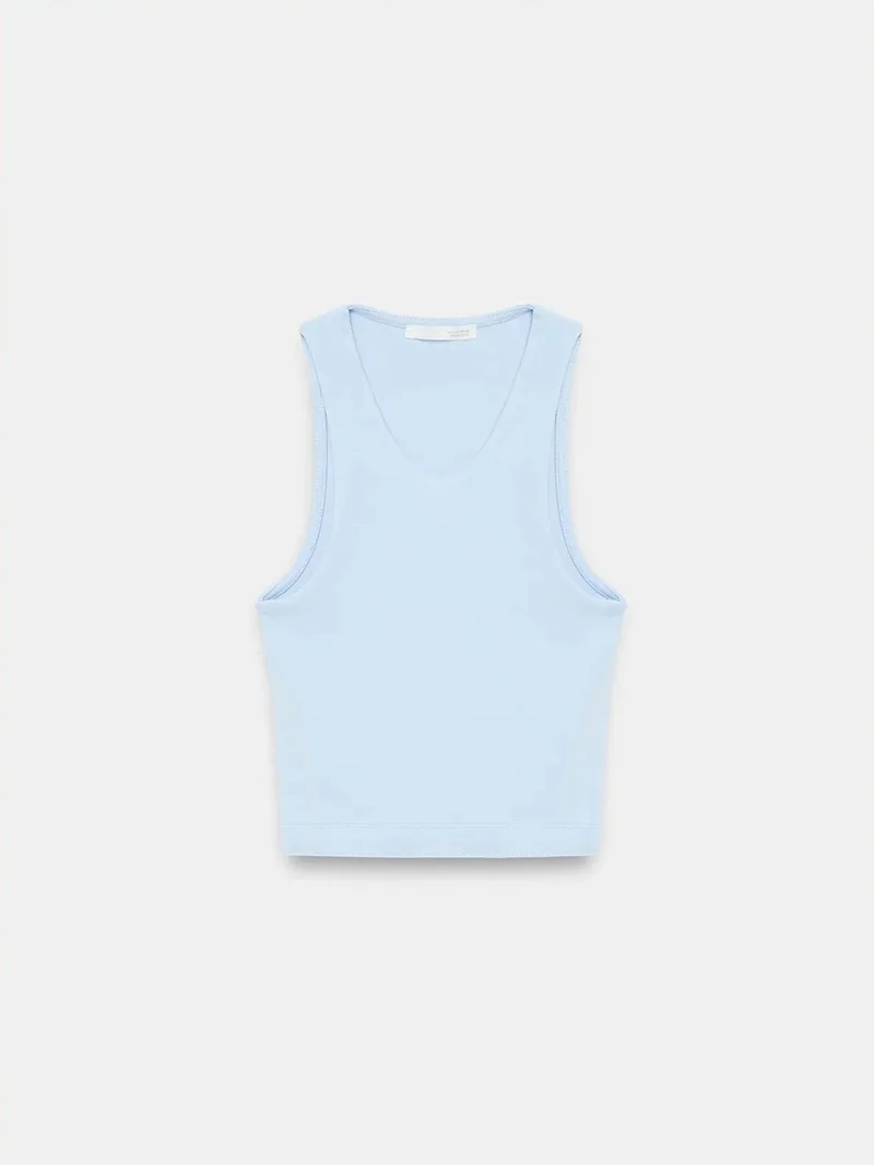 ديلفين DILVIN Ribbed Sleeveless Crop Blouse