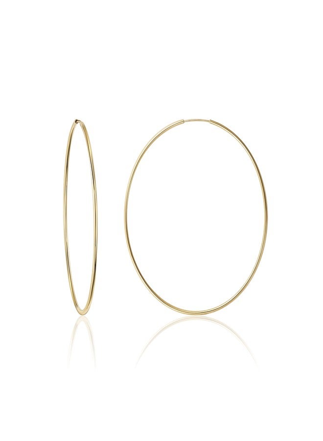 PORI JEWELERS Real Solid 14K Gold 1MMx40MM Round Endless Hoop Earrings -Great for Earrings, Second Hole, Lip, Nose, or Cartilage Piercings - Image 1
