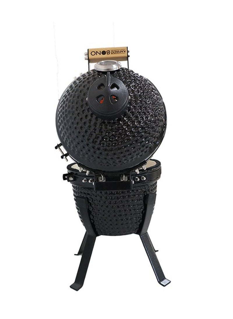 كامادو_بونو كامايدو بونو بيكنيك 13 بوصة أسود – شواية فحم سيراميكية محمولة فاخرة ومدخنة للشواء الخارجي، للتراس والنزهات والتخييم – قطر 32 سم مدمجة، شواية وفرن ومدخنة في جهاز واحد، مثالية للبرغر وشرائح اللحم والدجاج والأضلاع – ضمان مدى الحياة على السيراميك - Image 3