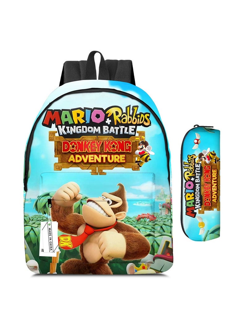 Super Mario Mario Cartoon Backpack Super Mario Student Schoolbag Pencil Case Two-piece Set - Image 1