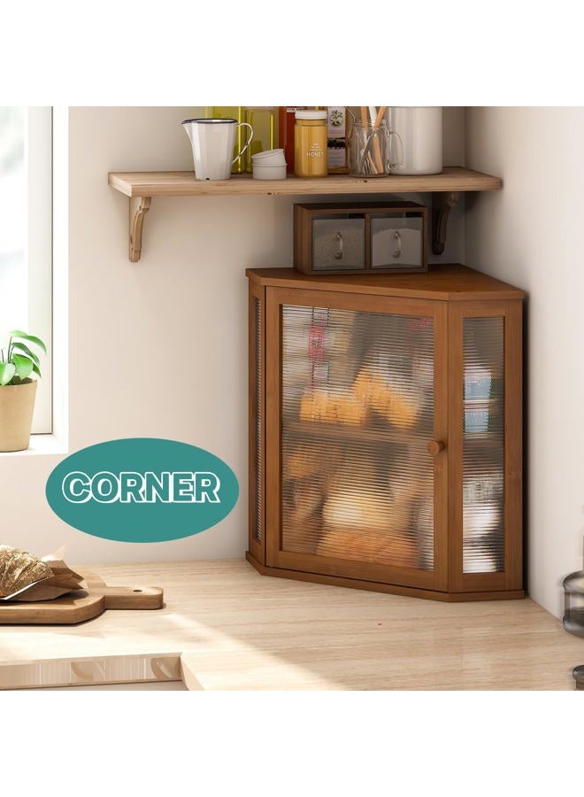 viewcare Corner Bread Box for Kitchen Counter, Bamboo Wood Large Capacity Bread Storage Bin with Acrylic Wavy Door Panel (Brown, Extra Large) - Image 2