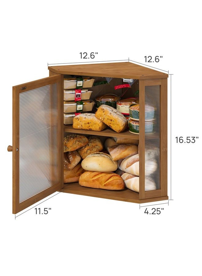 viewcare Corner Bread Box for Kitchen Counter, Bamboo Wood Large Capacity Bread Storage Bin with Acrylic Wavy Door Panel (Brown, Extra Large) - Image 5