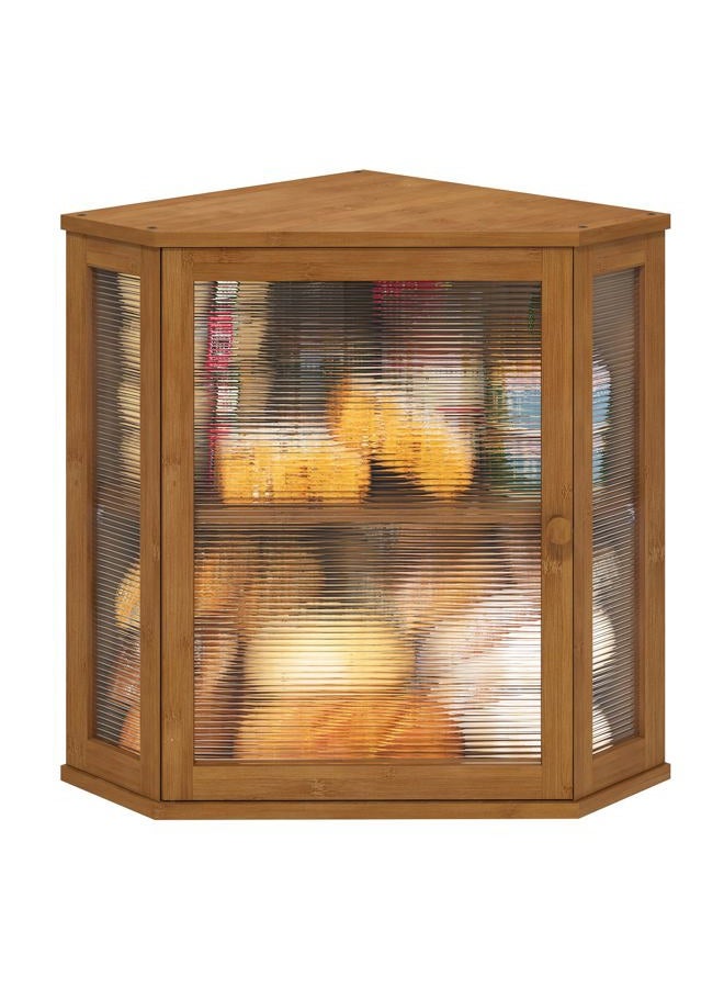viewcare Corner Bread Box for Kitchen Counter, Bamboo Wood Large Capacity Bread Storage Bin with Acrylic Wavy Door Panel (Brown, Extra Large) - Image 1